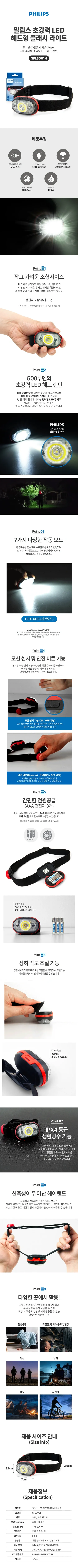 모션센서 LED 헤드렌턴 SFL3001H 상세 1